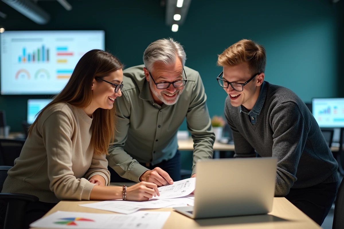 Équipe multiculturelle de professionnels de la relation client en réunion debout dans un centre de contact moderne