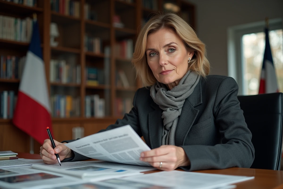 Femme concentrée lisant des articles dans un bureau moderne