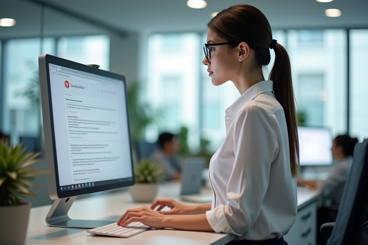 Professionnelle suivant un guide étape par étape pour récupérer un compte Gozmap perdu depuis un environnement de bureau moderne