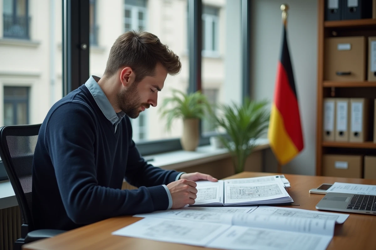Jeune homme examine des documents dans un bureau moderne